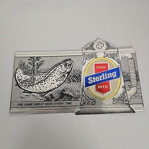 1974 STERLING Pure Beer‎ Bass Fish Embosograph Metallic Sign Heileman Brewing